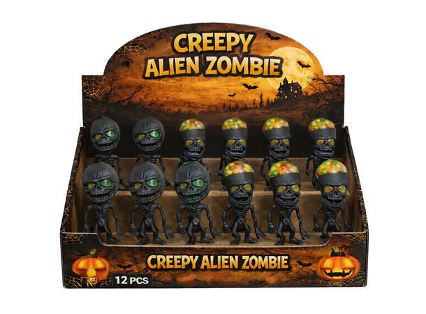 Alien skjelett i myk lateks - klembar Display med 12 figurer 