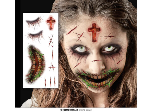 Ansikstatoveringer - Zombie 1 Ark med tatoveringer - 30x13cm 