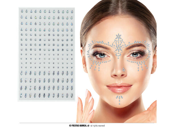 Ansikstskrystaller - Assortert - sølv 1 Ark med sevklebende stener - 8x15cm 