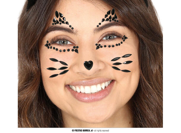 Ansiktskrystaller - Katt 1 Ark med selvklebende stener - 13x15cm 