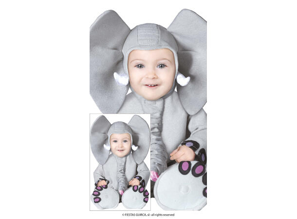 Baby Elefant - Grå 1 Babykostyme - Str 12-18 Mnd 