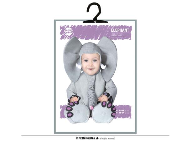 Baby Elefant - Grå 1 Babykostyme - Str 12-18 Mnd 