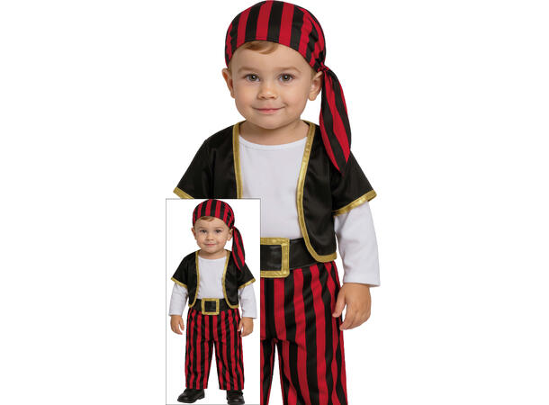 Baby Pirat - rød/svart/gull 1 Babykostyme til gutt - Str 18-24 Mnd 