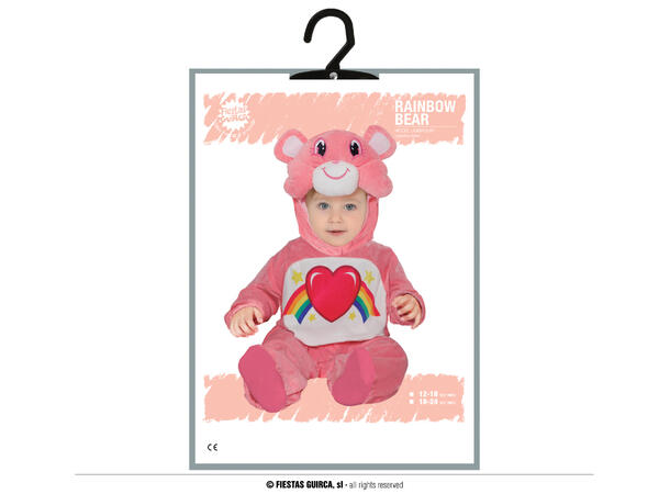 Baby Rosa teddybjørn m/regnbue 1 Babykostyme - Str 18-24 Mnd 