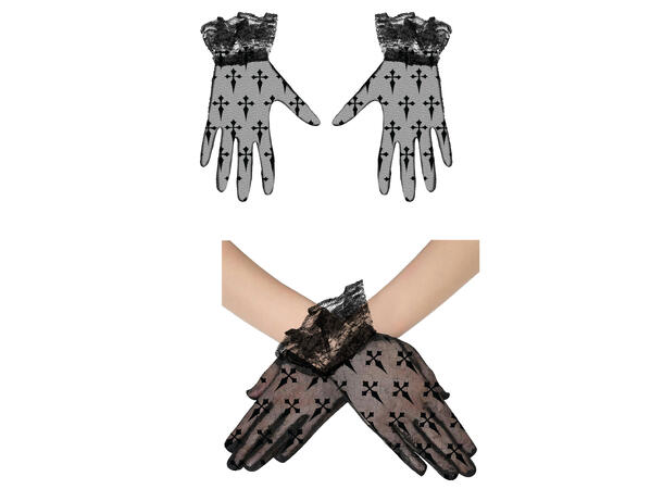 Blondehansker - Sorte m/kors 1 Par hansker i polyester - 22cm 