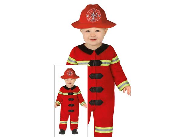 Brannmann - Kjeledress og hatt - Rød 1 Babykostyme til gutt - Str 18-24 Mnd 