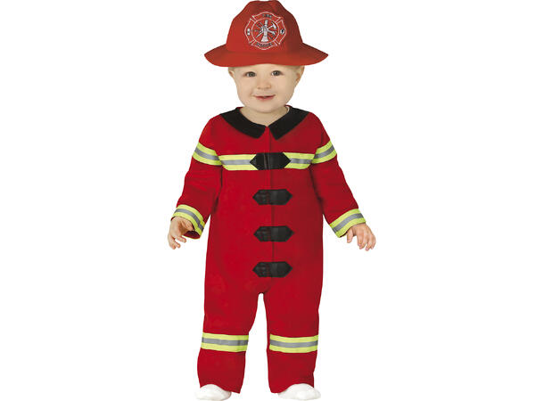 Brannmann - Kjeledress og hatt - Rød 1 Babykostyme til gutt - Str 18-24 Mnd 