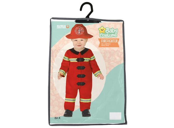 Brannmann - Kjeledress og hatt - Rød 1 Babykostyme - Str 18-24 Mnd 