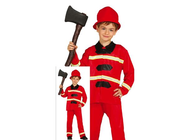 Brannmann - barnekostyme - Rød 1 Barnekostyme - Str 10-12 År 