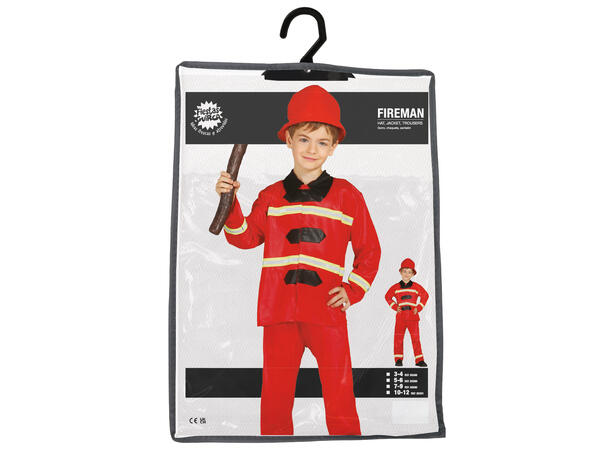 Brannmann - barnekostyme - Rød 1 Barnekostyme til gutt - Str 10-12 År 