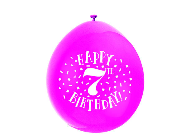 Bursdag - 7 År - 6 farger assotert 10 Gummiballonger - 25cm (10")