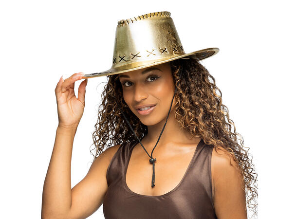 Cowboyhatt - Gull - Lærlook 1 Hatt til voksen - Onesize 