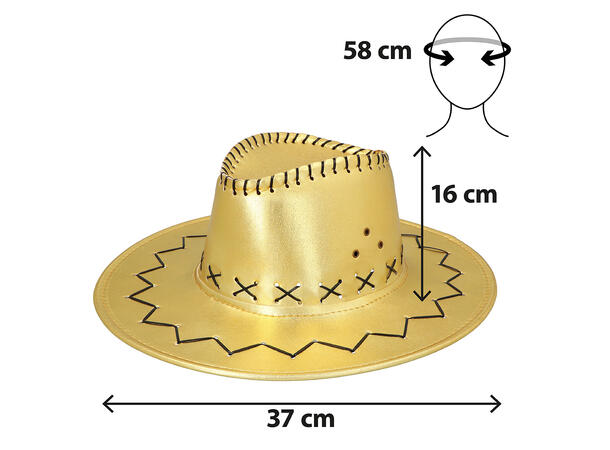 Cowboyhatt - Gull - Lærlook 1 Hatt til voksen - Onesize 