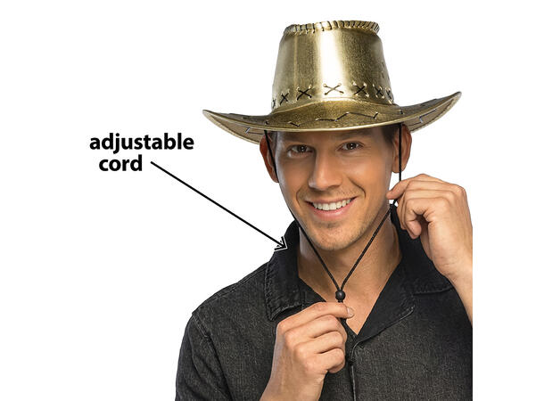 Cowboyhatt - Gull - Lærlook 1 Hatt til voksen - Onesize 