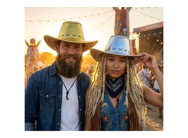 Cowboyhatt - Gull - Lærlook 1 Hatt til voksen - Onesize 
