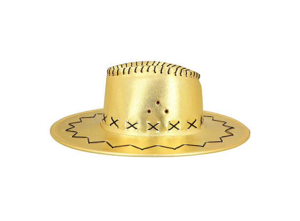 Cowboyhatt - Gull - Lærlook 1 Hatt til voksen - Onesize 