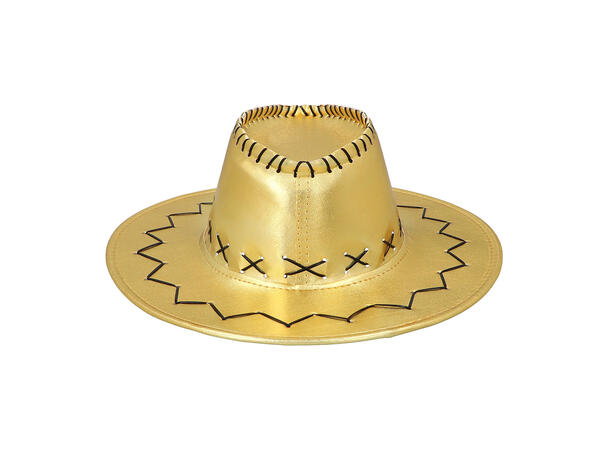 Cowboyhatt - Gull - Lærlook 1 Hatt til voksen - Onesize 