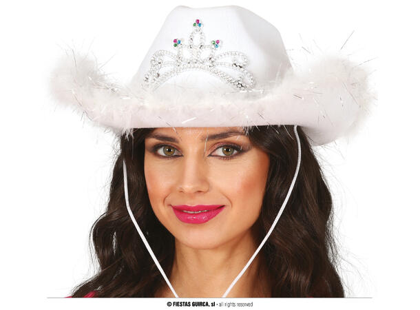 Cowboyhatt - Hvit m/pels 1 Hatt i filt til dame - Onesize 