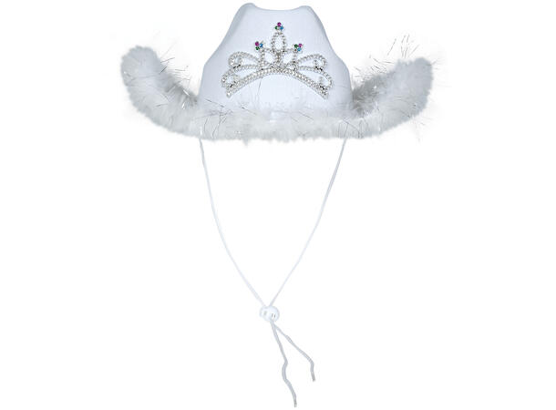 Cowboyhatt - Hvit m/pels 1 Hatt i filt til dame - Onesize 