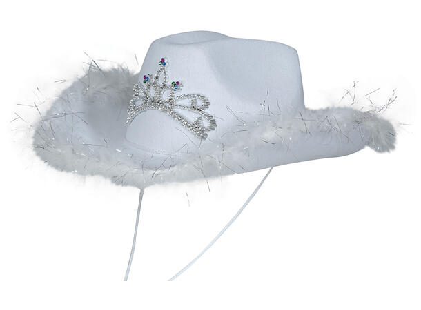 Cowboyhatt - Hvit m/pels 1 Hatt i filt til dame - Onesize 