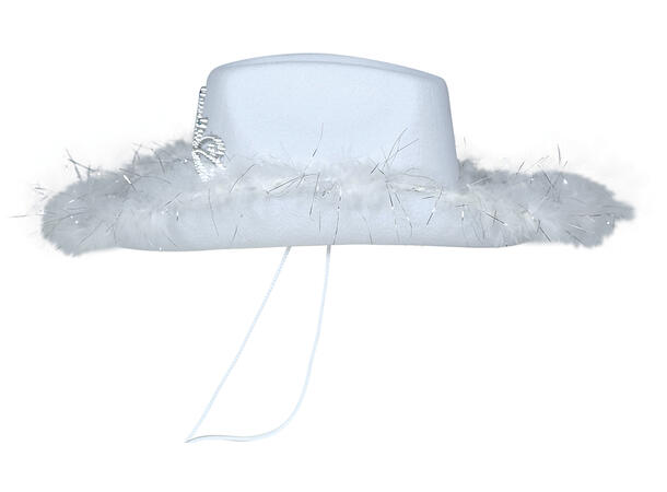 Cowboyhatt - Hvit m/pels 1 Hatt i filt til dame - Onesize 