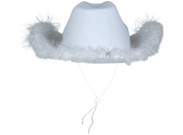 Cowboyhatt - Hvit m/pels 1 Hatt i filt til dame - Onesize 