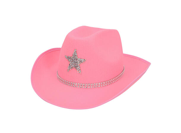 Cowboyhatt - Rosa m/glitter stjerne 1 Hatt til voksen - Onesize 