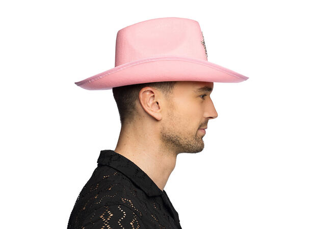 Cowboyhatt - Rosa m/glitter stjerne 1 Hatt til voksen - Onesize 