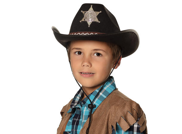Cowboyhatt - Sheriff m/stjerne - sort 1 Hatt til barn - Onesize 