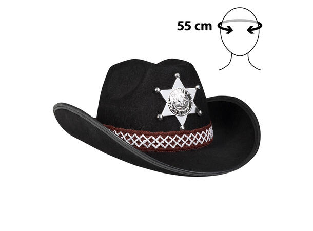 Cowboyhatt - Sheriff m/stjerne - sort 1 Hatt til barn - Onesize 