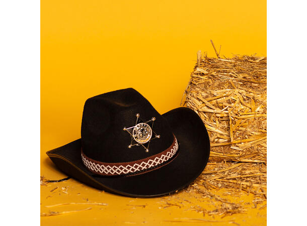 Cowboyhatt - Sheriff m/stjerne - sort 1 Hatt til barn - Onesize 