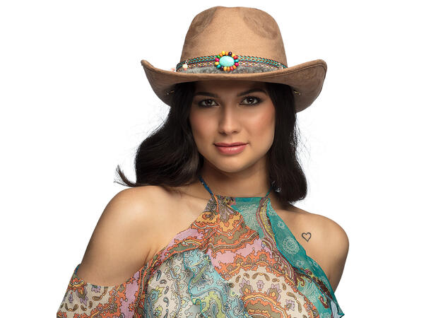 Cowboyhatt brun filt m/Bånd - Festival 1 Hatt til voksen - Onesize 