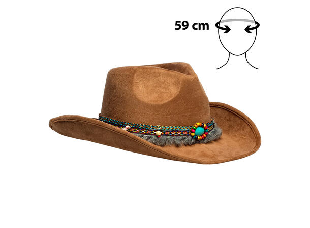 Cowboyhatt brun filt m/Bånd - Festival 1 Hatt til voksen - Onesize 