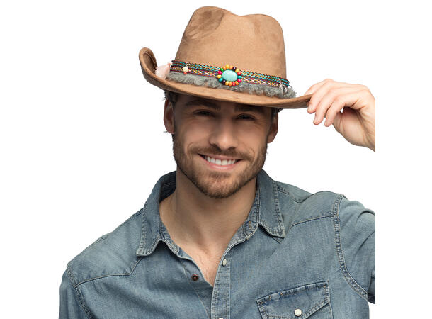 Cowboyhatt brun filt m/Bånd - Festival 1 Hatt til voksen - Onesize 