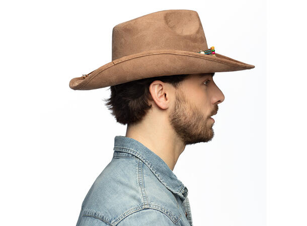Cowboyhatt brun filt m/Bånd - Festival 1 Hatt til voksen - Onesize 