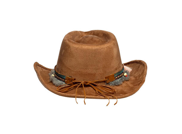Cowboyhatt brun filt m/Bånd - Festival 1 Hatt til voksen - Onesize 