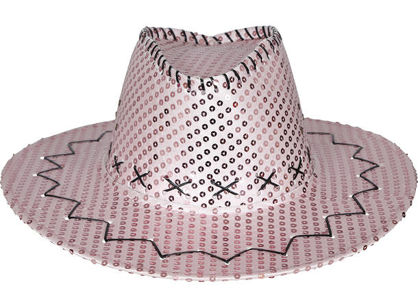 Cowboyhatt m/paljetter - Rosa 1 Hatt i polyester til voksen - Onesize 