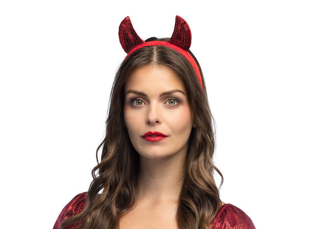 Djevelhorn - Røde m/paljetter 1 Hårbøyle i plast til voksen 