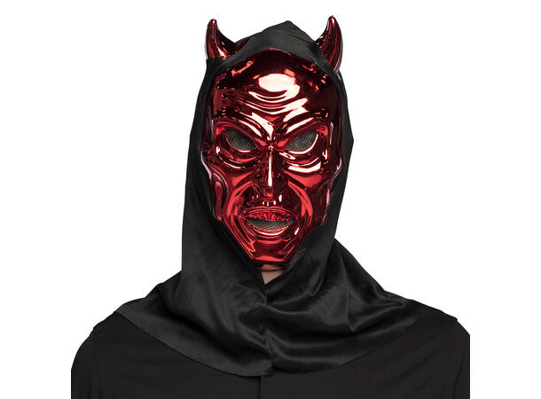 Djevelmaske rød m/sort hette 1 Maske til voksen 