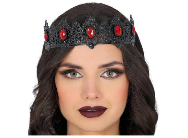 Dronningkrone - Sort m/Rubiner 1 Krone i metall 