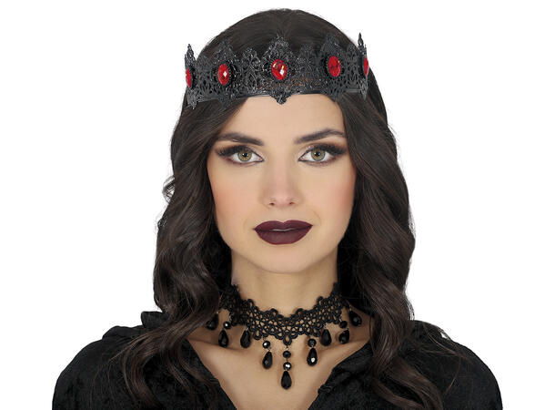 Dronningkrone - Sort m/Rubiner 1 Krone i metall 