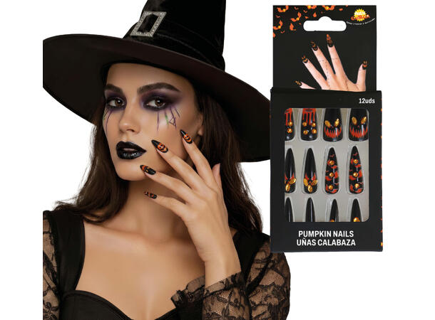 Falske negler - Gresskar m/krystaller 12 falske negler m/lim 