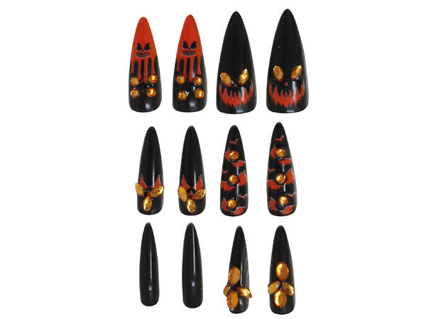 Falske negler - Gresskar m/krystaller 12 falske negler m/lim 