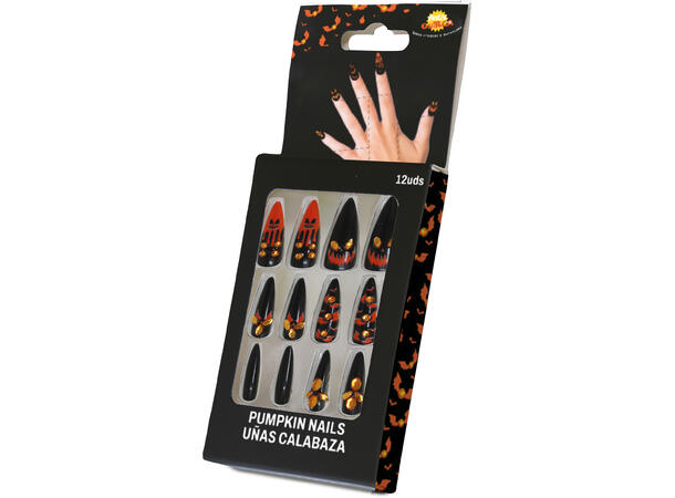 Falske negler - Gresskar m/krystaller 12 falske negler m/lim 