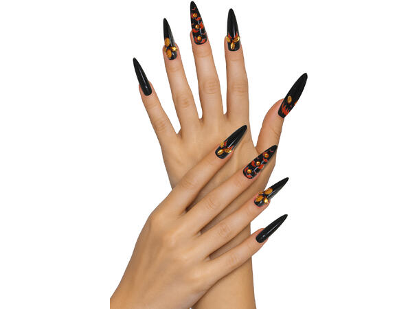 Falske negler - Gresskar m/krystaller 12 falske negler m/lim 