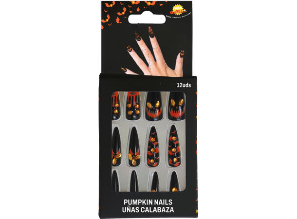 Falske negler - Gresskar m/krystaller 12 falske negler m/lim 