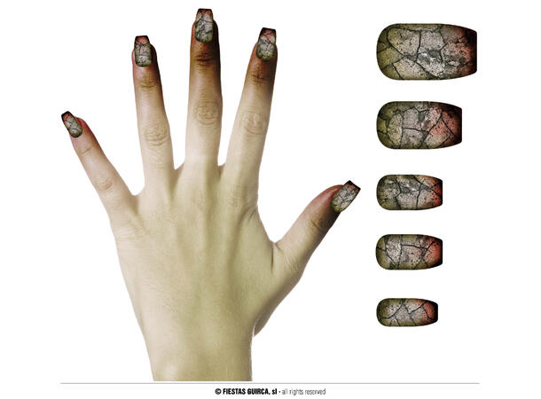 Falske negler - Zombie 12 falske negler m/lim 