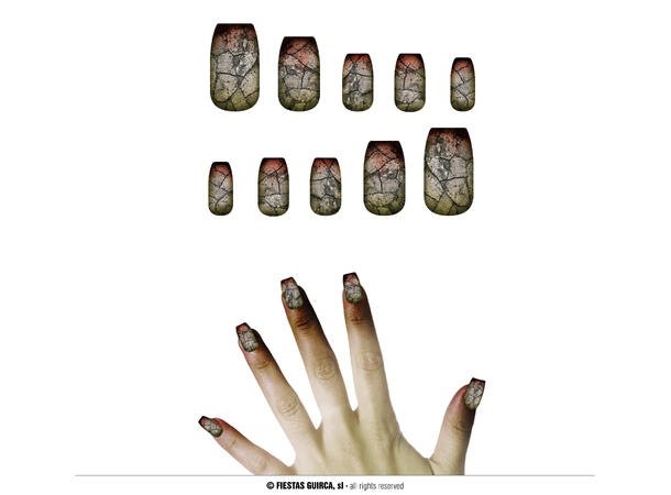 Falske negler - Zombie 12 falske negler m/lim 