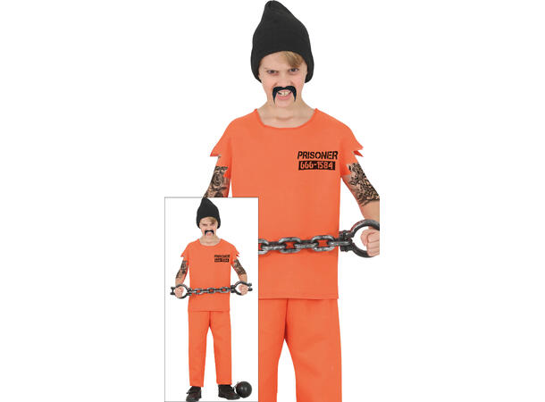 Fangekostyme - Korte ermer m/bart og lue 1 Barnekostyme til gutt - Str 10-12 År 