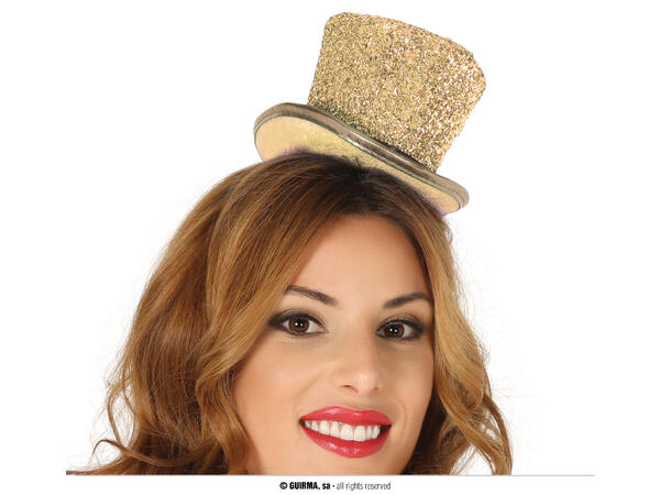 Flosshatt - Gull glitter - liten 1 Hatt m/strikk til dame 